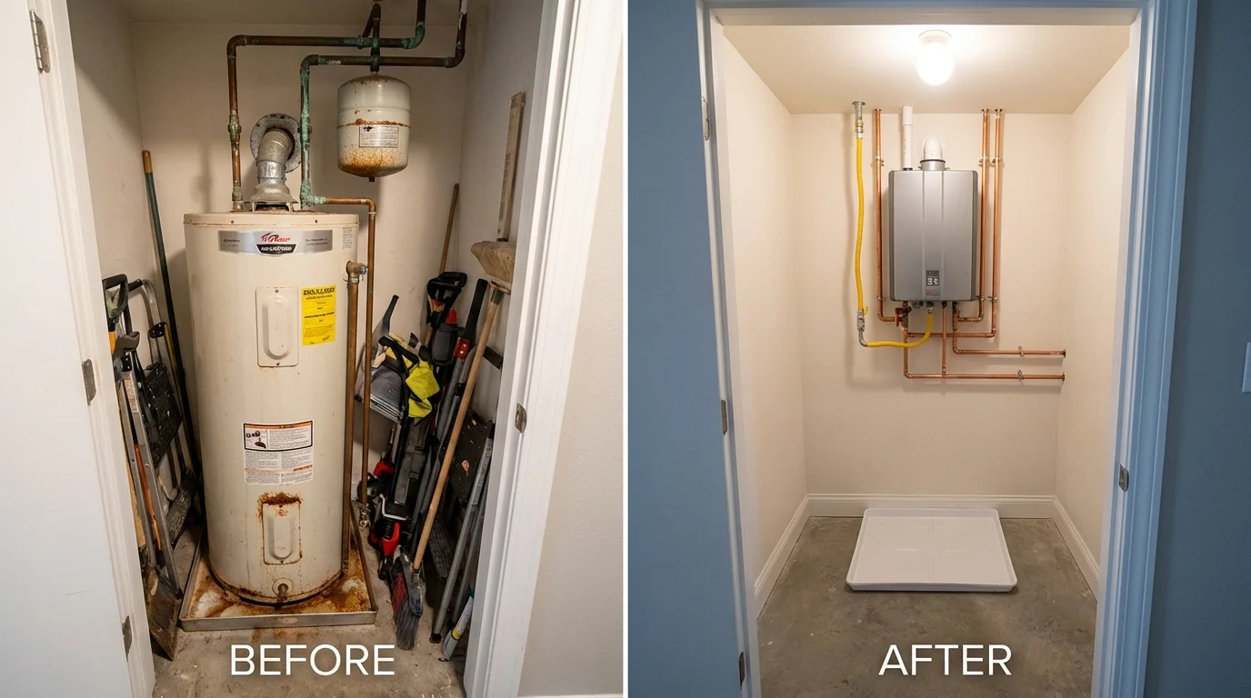 Tank water heater versus wall-mounted tankless unit comparison for Fremont, NC homeowners