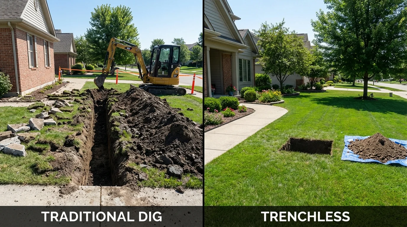 Trenchless sewer repair with minimal yard damage versus traditional excavation in Fremont, NC